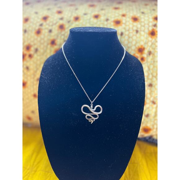 Serpent snake pendant silver tone necklace gothic witchy reptile jewelry - Picture 2 of 7